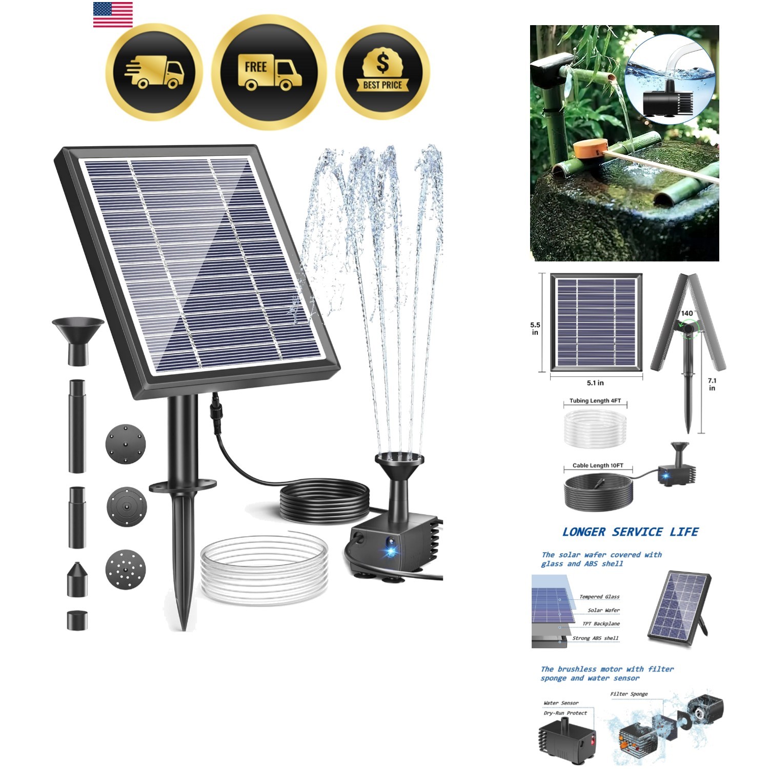 Fuente Solar para Baño de Pájaros Pequeño Estanque Pecera Baño de Pájaros Kit de Bomba de Agua