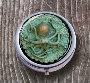 OCTOPUS-ANTIQUE-COPPER-DESIGN-PILL-BOX-ROUND-METAL-klr5Z