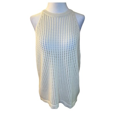 NEW Halogen Knit Tank Top Sleeveless Open Weave Cream Cotton Blend Size Small