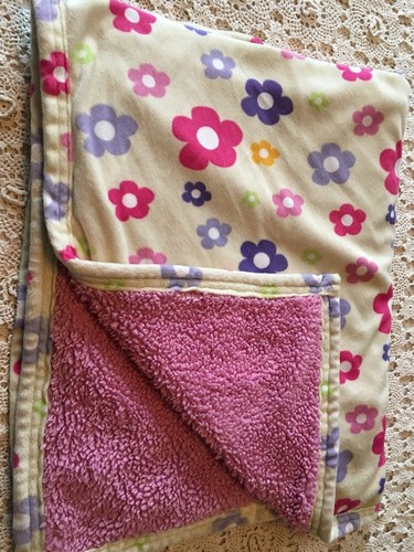 Babydecke Bohnensprout hellbraun rosa lila Blumen orange grün creme - Bild 1 von 6