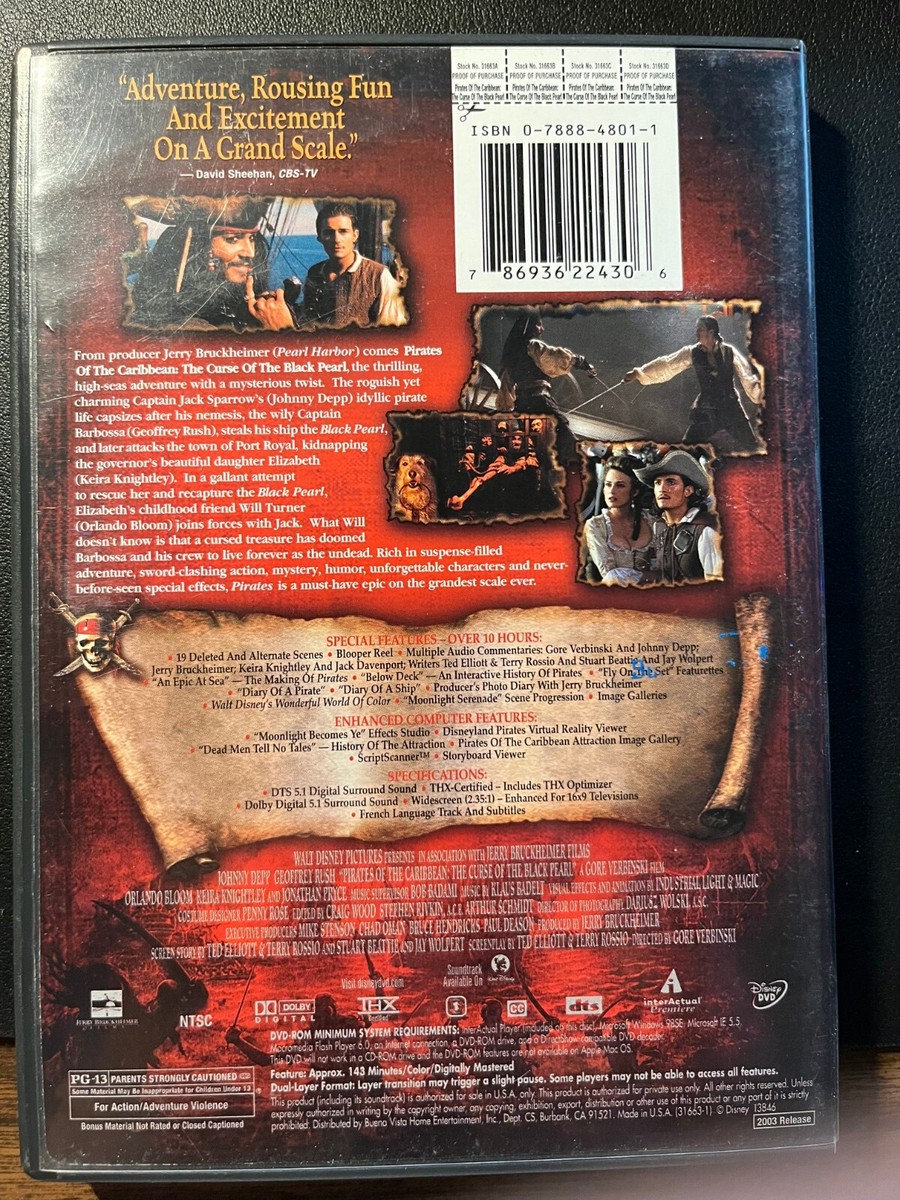 Pirates of the Caribbean: The Curse of the Black Pearl (DVD, 2003