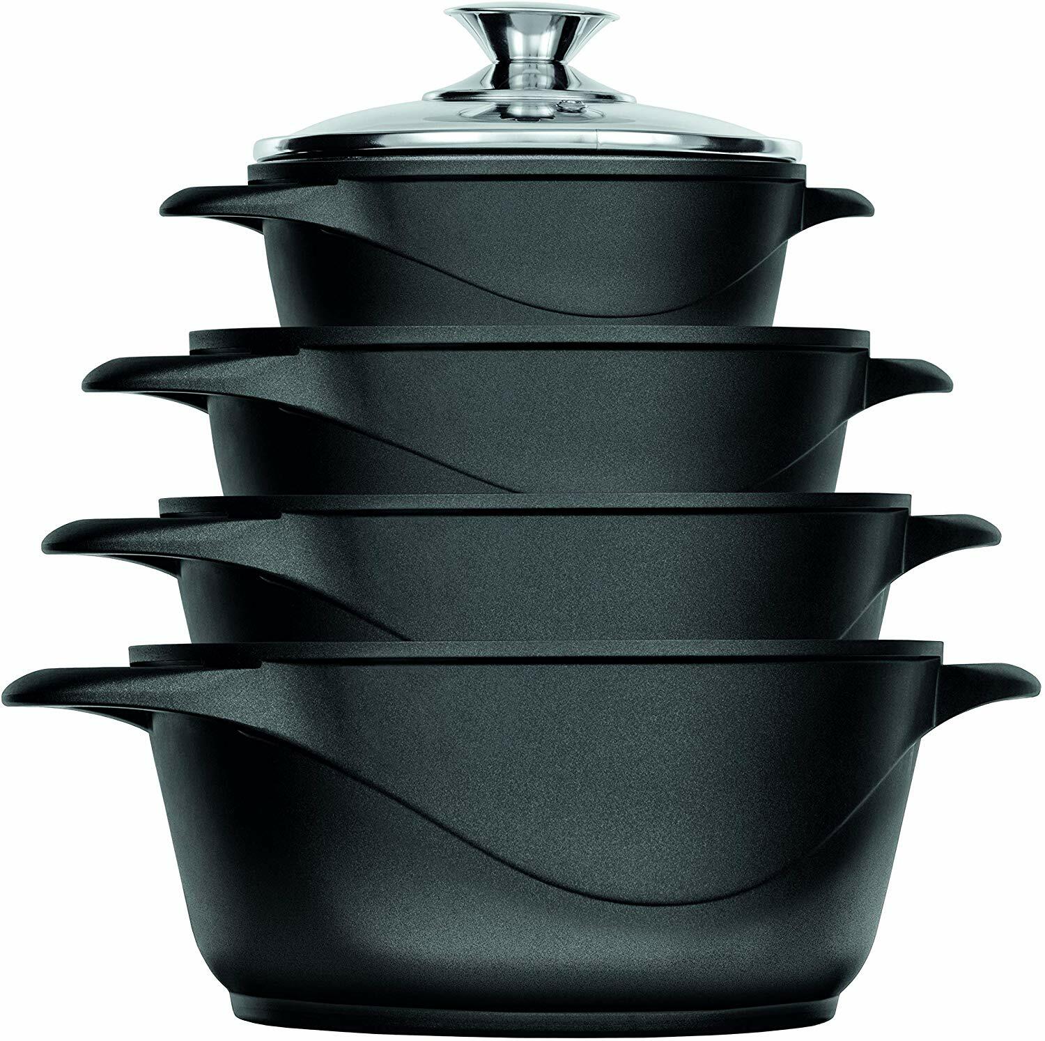Bateria De Cocina Inducción Aluminio Forjado 8 Piezas Tapas Cristal Smile Mgk12