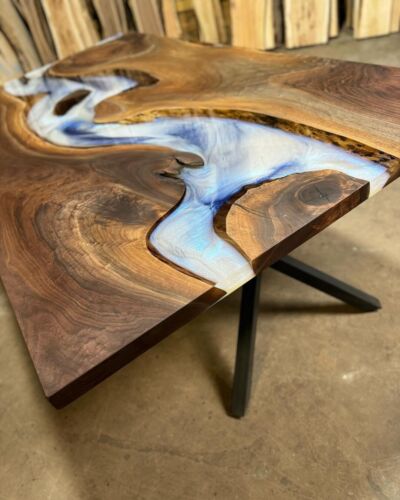 3D Walnut Pearl White & Blue River Epoxy Table – Dining Table / Office Table - Picture 2 of 14