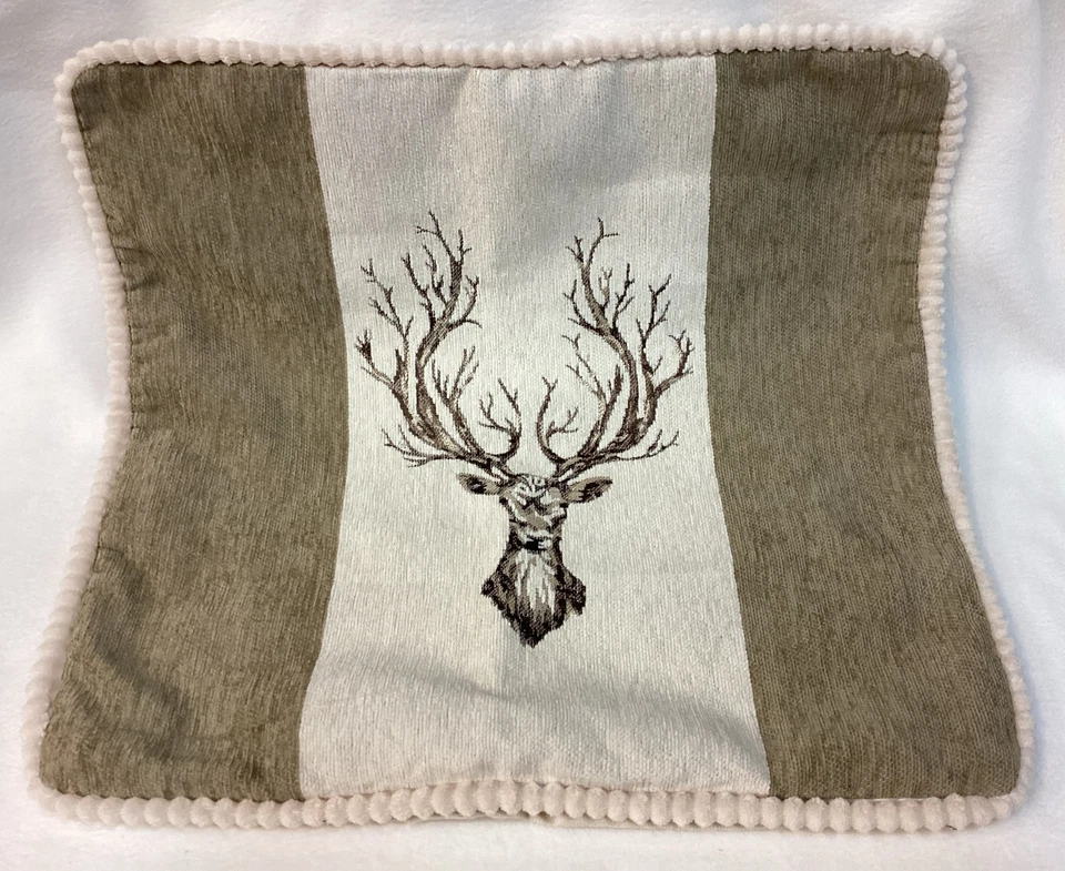 FUNDA DE ALMOHADA BORDADA CIERVO CIERVO ALCE PABELLÓN DE CAZA EUROPEO CABAÑA TIRO LAGO Foto 2 de 4