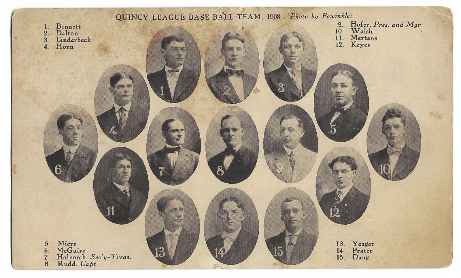 Baseball 1908 Quincy, IL "Gems"; Central Association; All Players ID