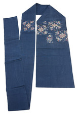 Japanese Vintage Kimono Nagoya Obi cotton navy embroidery expensive 122x12.2in