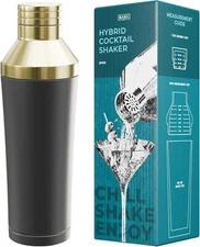 Insulated Cocktail Shaker, Stainless Steel, 35 Recipe Cards & Bag, Midnight Gold