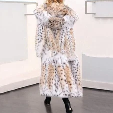 Women Winter New Fur Coat Medium Long Faux Fox Fur Coat Leopard Coat Hooded New