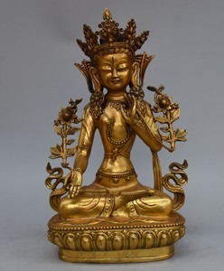 17-034-Tibet-Buddhism-Bronze-Gilt-7-eyes-White-Tara-Goddess-GuanYin-Buddha-Statue