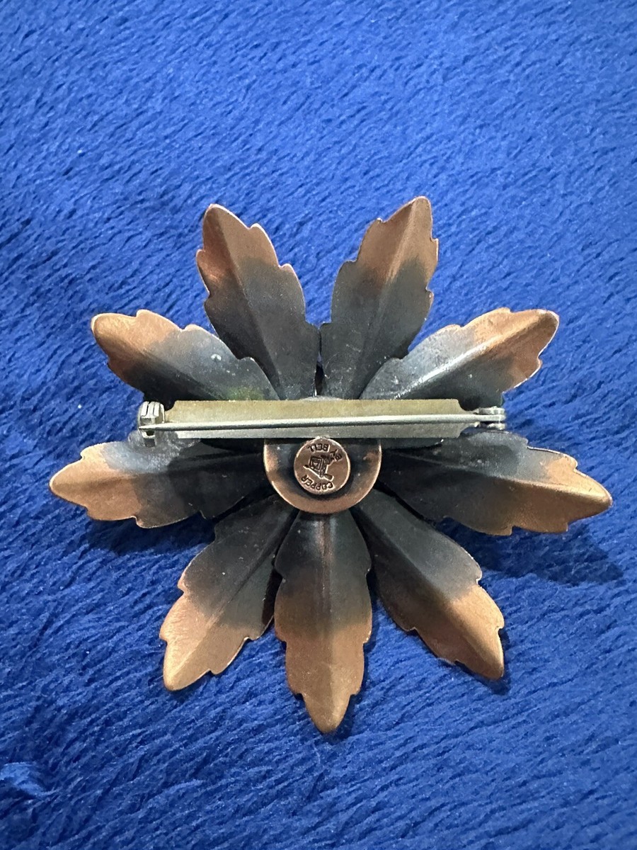 Vintage Copper Bell Trading Post Brooch Pin 1940 Flower 3D Native