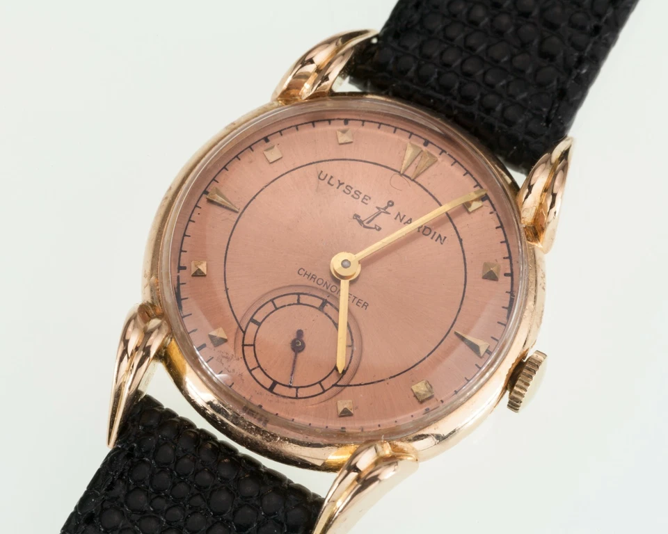 Reloj Ulysses Nardin Oro Rosa 18k Cronómetro Cuerda Manual con Correa de Cuero Foto 3 de 4