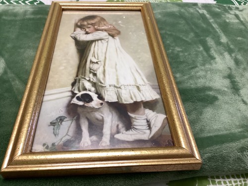 Vintage gerahmtes Bild, junges Mädchen und Hund - Bild 9 von 10