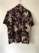 VTG 60s Kamehameha Floral Leaf Print Hawaiian Loop Collar Button Up Shirt Medium
