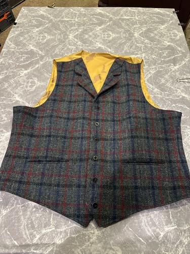 NWOT Harris Tweed Plaid Wool Flannel Vest Waistcoat US sz 50R Blue Red Original - Picture 14 of 17