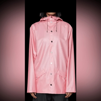 RAINS LONG JACKET IN SKY PINK, sz Medium
