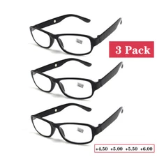 3 pcs Reading Glasses +4.5 +5.0 +5.5 +6.0 Strength Plastic Frame Eyewear