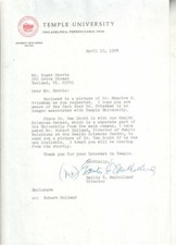 Emilie E. Mulholland Autographed Letter 1974 Temple / PR for Branch Rickey D.90 