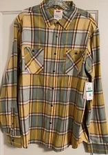 LEVI'S GARWIN PLAID FLANNEL SHIRT, LONG SLEEVES, MEN'S L, NEW WITH $54 TAGS