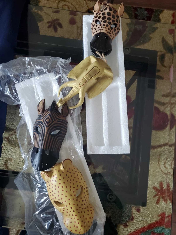 Máscaras de animales placa de pared cuatro máscaras decoración de pared decorativa indio chino africano Foto 3 de 4