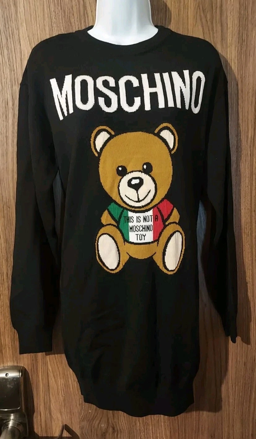 MOSCHINO COUTURE Mini abito nero in maglia di lana con orsetto XS