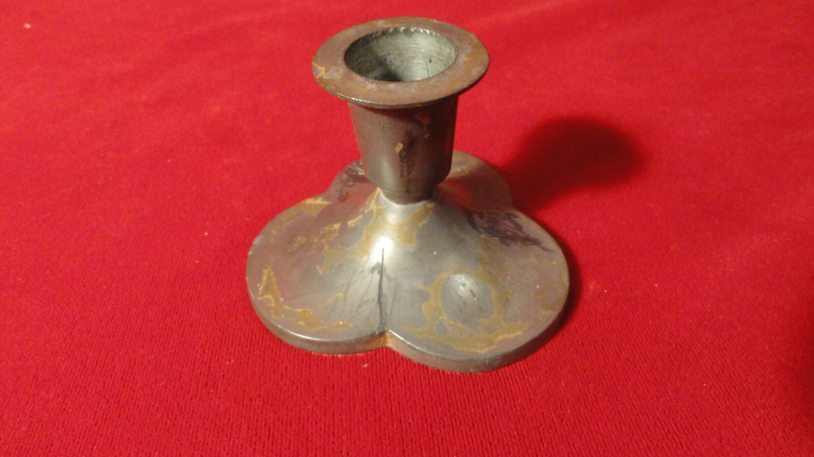 GREAT CIVIL WAR ERA PEWTER CANDLE HOLDER W/ 2ND CORPS TRIFOIL INSIGNIA