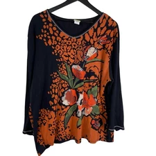 Jess and Jane Top Women's Multicolor Sz 3X Floral Tulip Rhinestones Tunic Boho