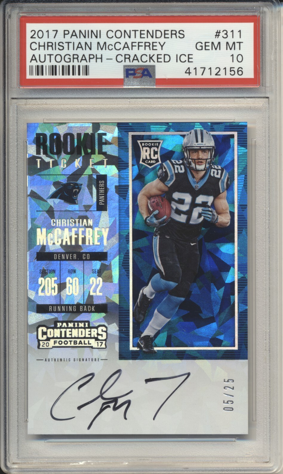 Christian McCaffrey Panini Contenders #311 Autograph-Cracked Ice