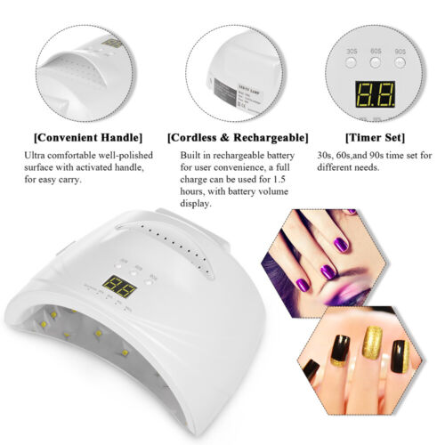 48W Cordless LED/UV Nail Lamp Light Gel Polish Nail Dryer Wireless Rechargeable - Picture 8 of 12