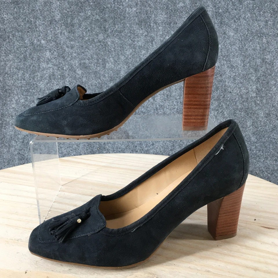 Talbots Shoes Womens 6.5 M Pump Tasselled Slip On Block High Heels Blue Leather - Image 2 of 4