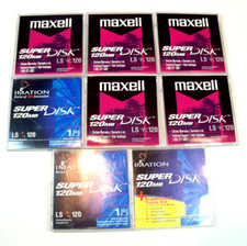 LOT of 5 MAXELL LS-120 SUPER DISK 120MB - PC DOS FORMATTED 3 IMATION DISKS