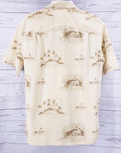 Trader Bay Hawaiian Shirt Sz Large Men Yellow Island Graphic Button Down - Picture 6 of 11