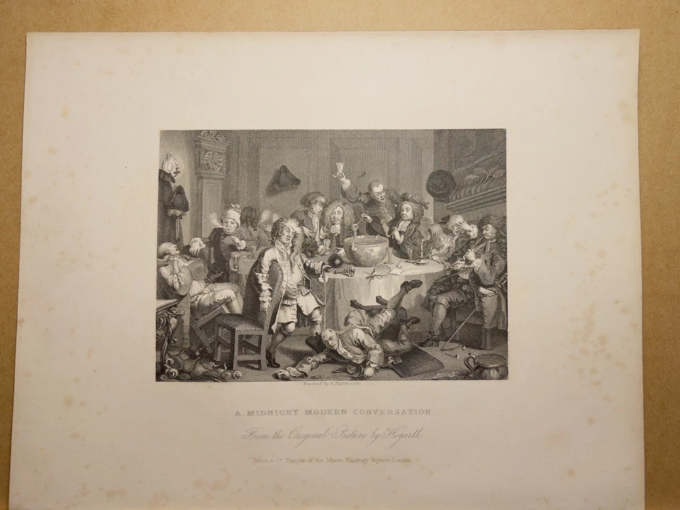 MIDNIGHT MODERN CONVERSATION 1833 WILLIAM HOGARTH ANTIK STAHLSTICH ENGRAVING 33 - Bild 3 von 4