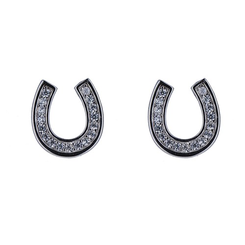 Sterling Silver, Simple Horseshoe Studs, Gold Horseshoe, Silver Horshoe, CZ Stud - Picture 1 of 9