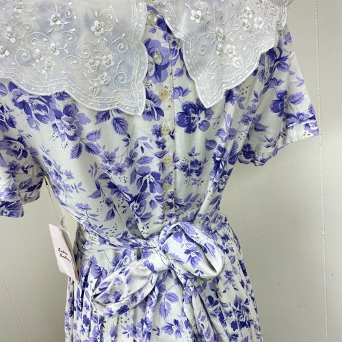 Vintage NWT Sarah Elizabeth White w/ Purple Floral Lace Collar Dress Size 8 - Picture 10 of 12