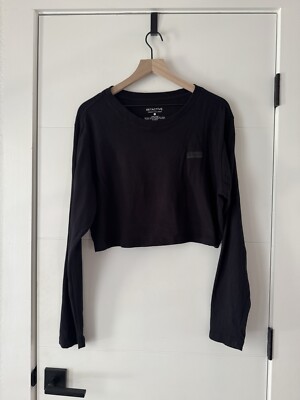 Set Active Long Sleeve Cropped T Shirt Women s Sz S Black Setactive Cotton