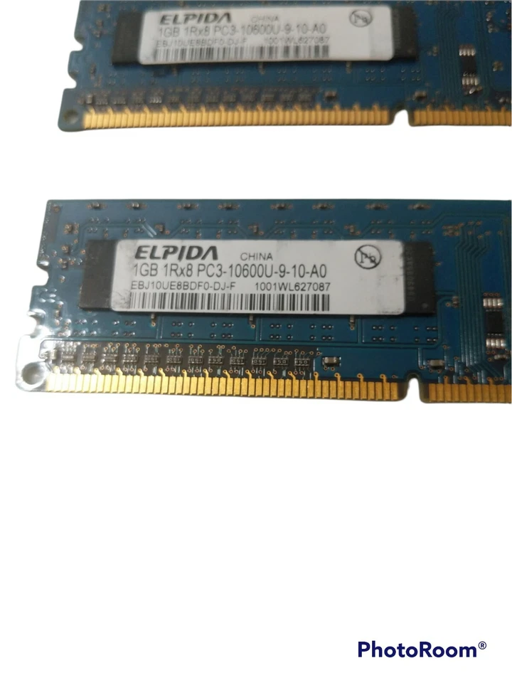 Lot of 4 Elpida 1GB 1Rx8 PC3-10600U-9-10-A0 EBJ10UE8BDF0-DJ-F RAM Desktop Memory - Image 2 of 3