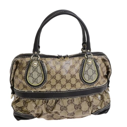 GUCCI GG Pattern Crystal Hand Bag Coating Canvas Leather Brown Italy 02FA236 - Picture 3 of 16
