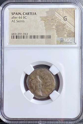 NGC Very Rare 44 BC Coin Roman Province Baetica Carteia Fortuna Neptune Augustus