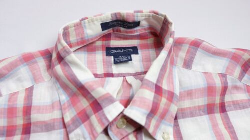 Camisa GANT Hampton 100 % lino para hombre manga larga top talla 2XL XXL vestido ajustado a cuadros - Imagen 6 de 9