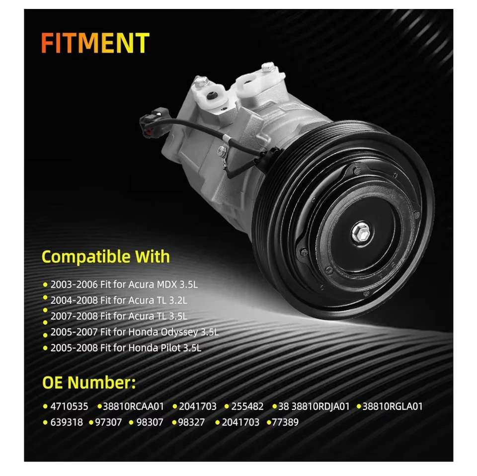 Compresor de aire acondicionado para Honda Ridgeline/Pilot/Odyssey Acura TL/MDX 2003-2008 L Foto 2 de 4