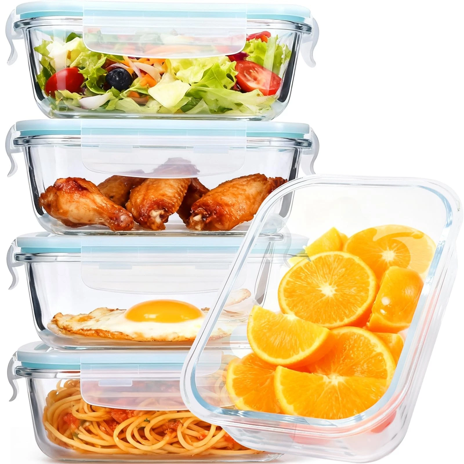 22oz Glass Storage Containers with Lids,5 Pack Glass Meal Prep Containers,Foo...