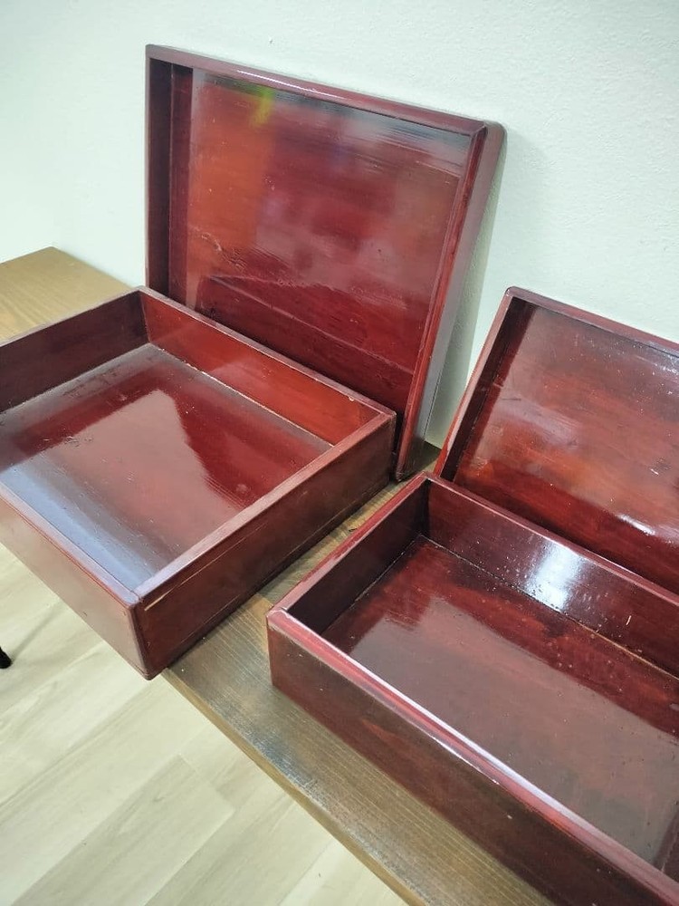 Jubako Bento Box Japanese Lacquered heavy box set of 2 Showa retro Jubako Bento Box Japanese Lacquered heavy box set of 2 Showa retro
