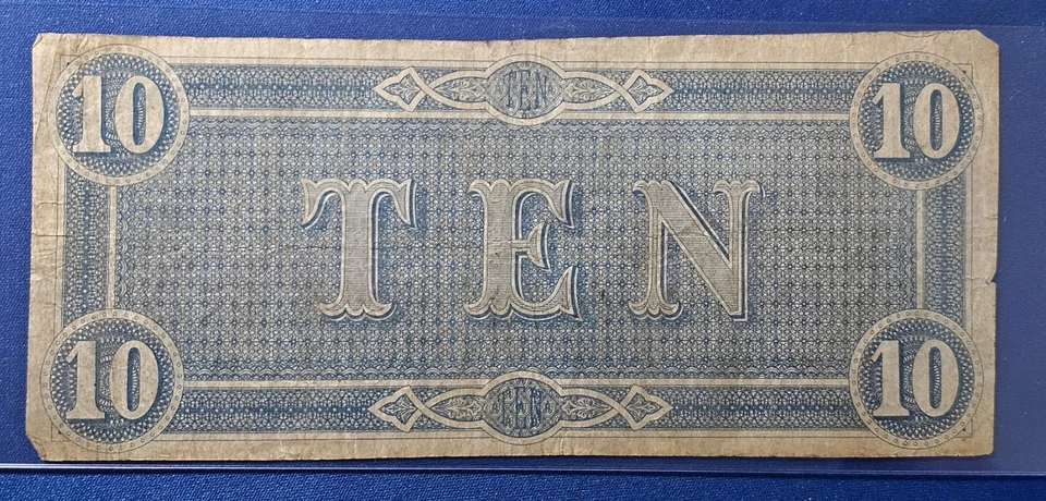 A 1864 Ten ($10) Dollar Bill CSA Note Confederate States of America Richmond - Image 2 of 2