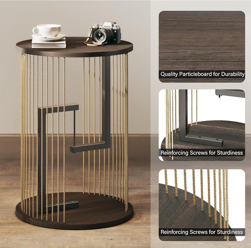 Set Of 2 Black Suspended Side End Table/Night Stand w/ LED Lights & Twine Rope - Picture 5 of 6