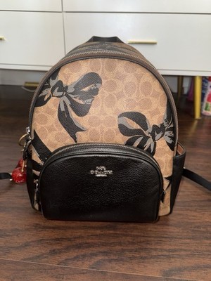 Coach Signature Logo Medium Backpack Brown/Black Zip Bag Charm Adjustable Strap