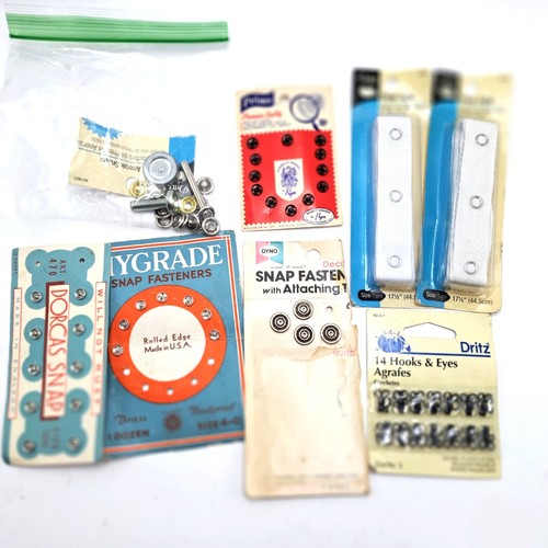 Vintage Snap Fastener Lot Dritz Prym Hooks Eyes Snap Tape Sewing Notions 50s-70s