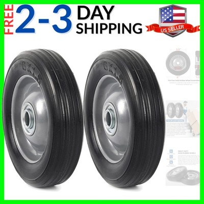 2-Pack 6  x 1.5  Flat Free Solid Rubber Wheel Assemblies - Replacement Hand T...