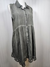 Umgee Sleeveless Button Down Lace Trim Mineral Wash Dress Size L Bohemian 