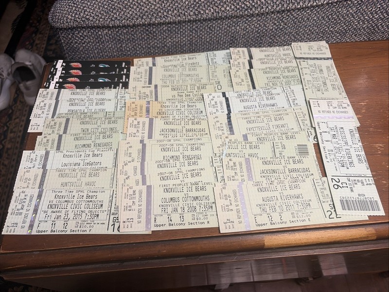 35+ Knoxville Minor League Hockey Ticket Stubs, Ice Bears, Speed,2000-2015