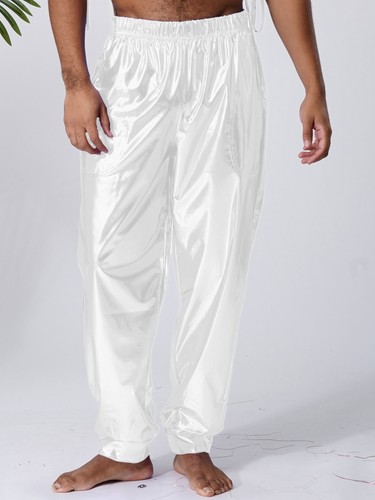 Men Long Pants Elastic Waist Metallic Shiny Pants Sporty Dance Pants Clubwear - Picture 19 of 67